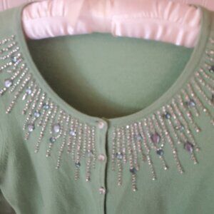 Beaded collar button down sweater size M